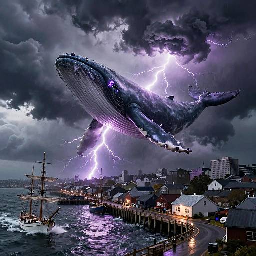 Storm Whale Over Harbor Town