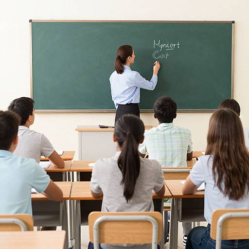 Photograph of a female teacher writing 
