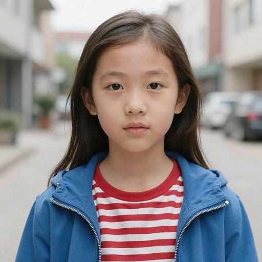 Young Asian Girl in Blue Jacket