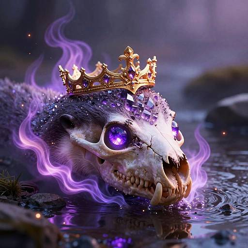 Glowing Amethyst Otter Skull Art