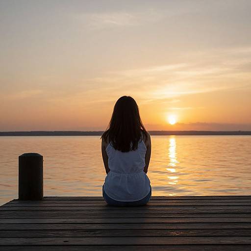 Woman Sitting on Dock at Sunset