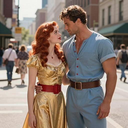 Couple in Vintage Fashion on City Street