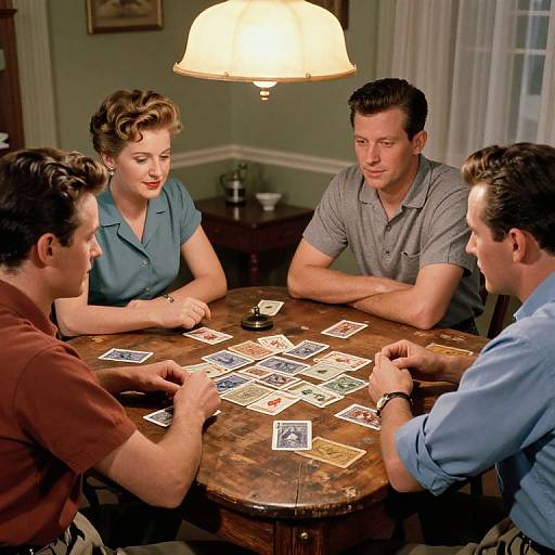 Vintage 1950s Euchre Game Scene