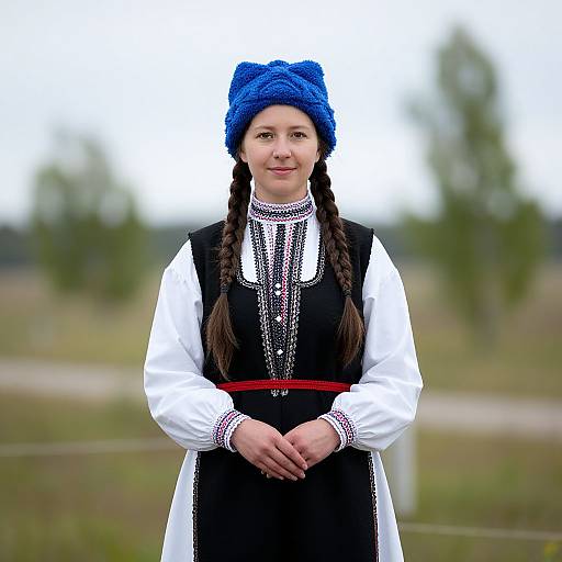 Traditional Finnish Woman in Blue Hat