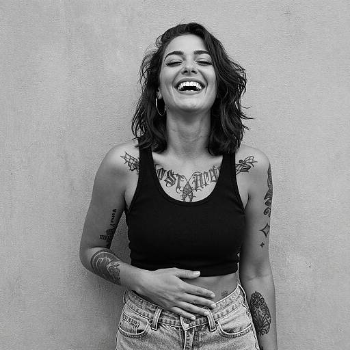Smiling Tattooed Woman in Grungy Setting