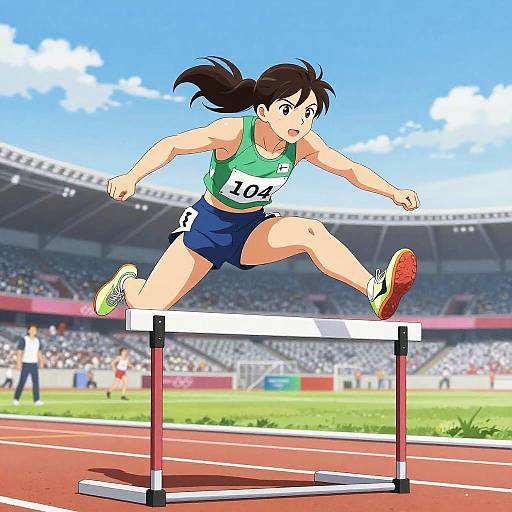 Dynamic Hurdler in Olympic Anime Style