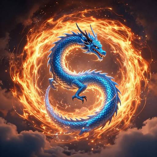 Icy-Blue Dragon Through Fiery Portal