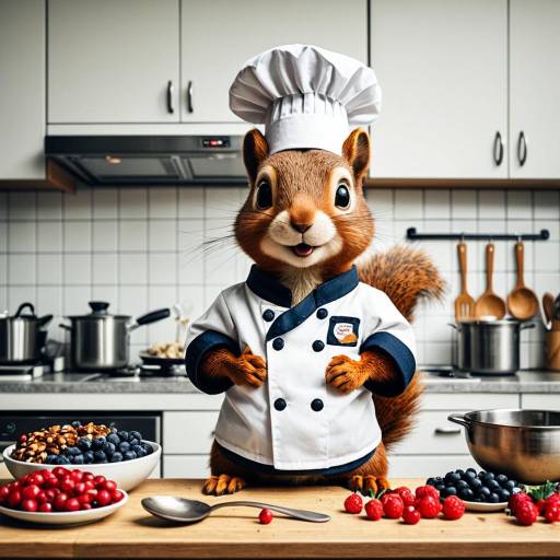 Cartoon Squirrel Chef in Kitchen