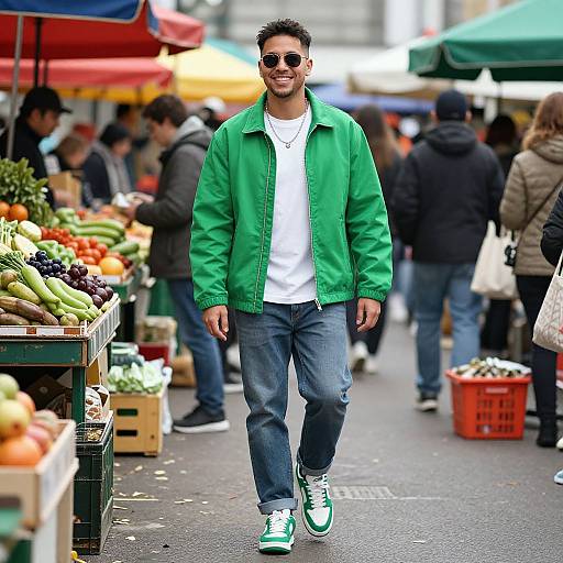 Cheerful Man in Vibrant Market Scene
