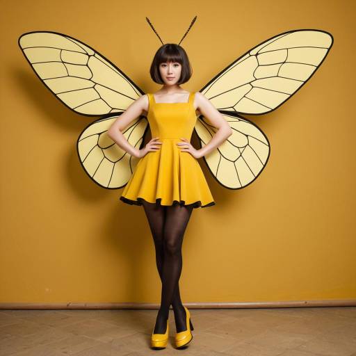 Woman in Yellow Dress with Butterfly Wings
