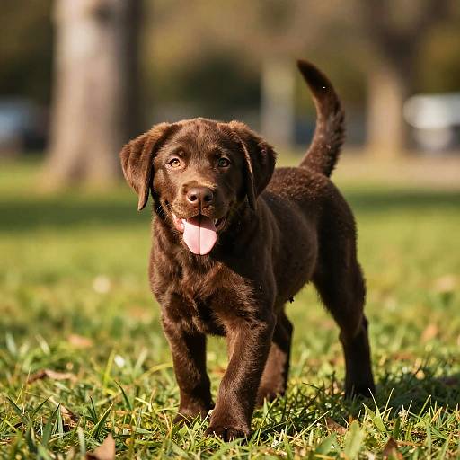 Playful Chocolate Labrador Puppy in Park