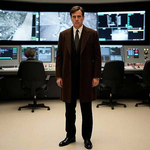 Man in Elegant Suit at Control Room