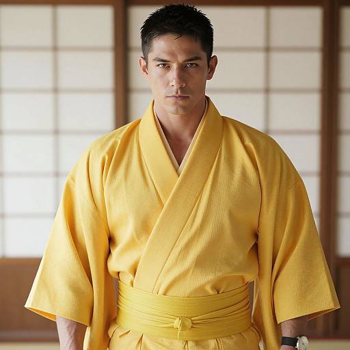 Confident Man in Yellow Kimono