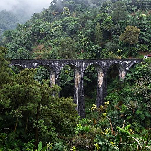 Stone Viaduct Amid Lush Green Forest