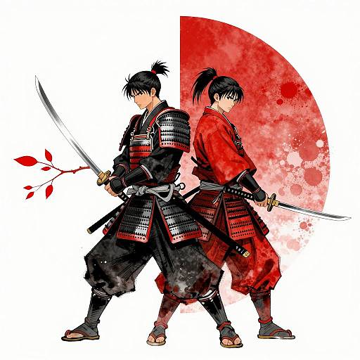 Dynamic Samurai Duel in Watercolor Style