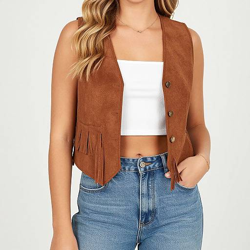 Casual Trendy Woman in Fringe Vest