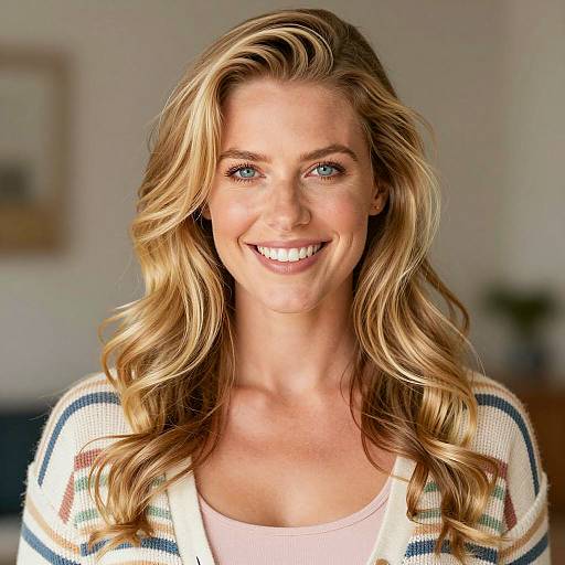 Portrait of a Smiling Woman in Cardigan