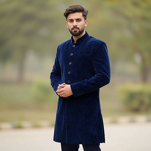 Blue Velvet Sherwani Male Portrait