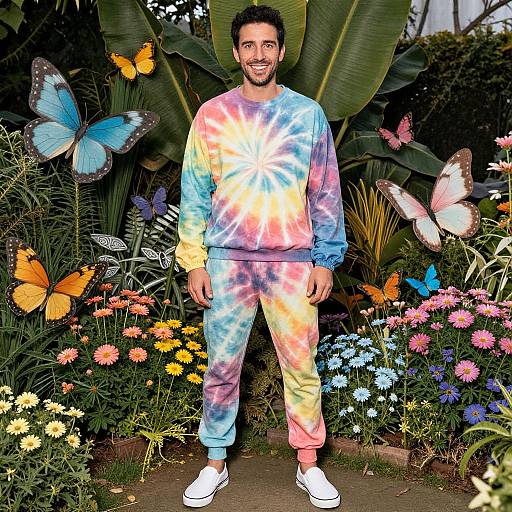 Vibrant Butterfly Garden Fashion Portrait