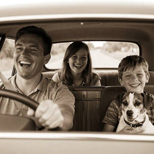Joyful Family Road Trip in Sepia
