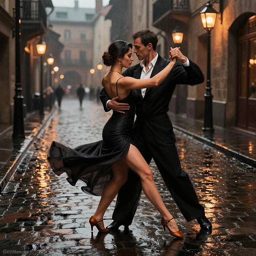 Expressionist Tango Dancer in Rain