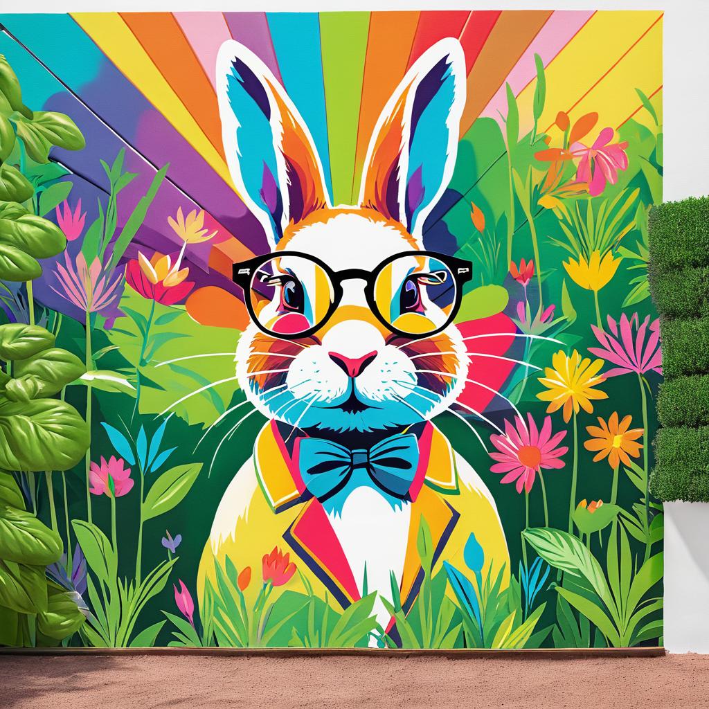 Whimsical Rabbit in Colorful Garden Mural