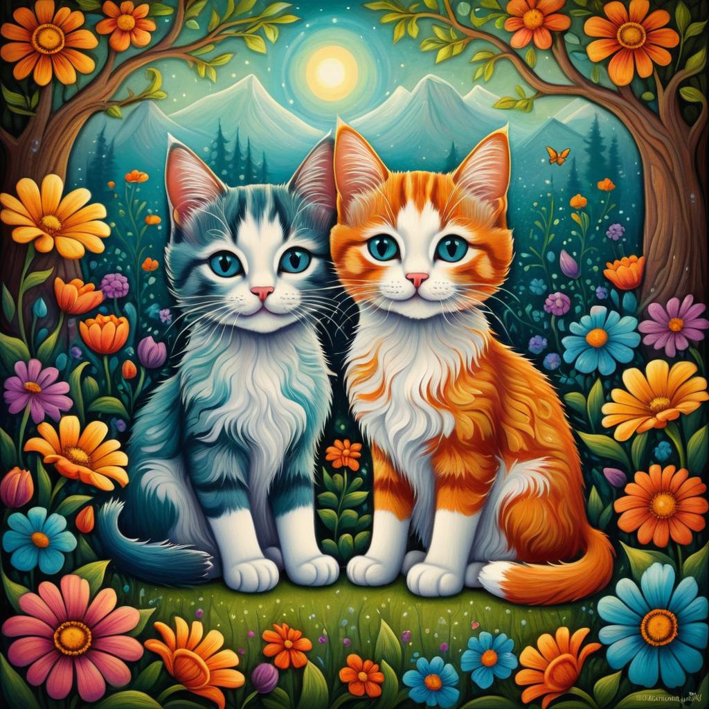 Whimsical Kittens in a Colorful Garden