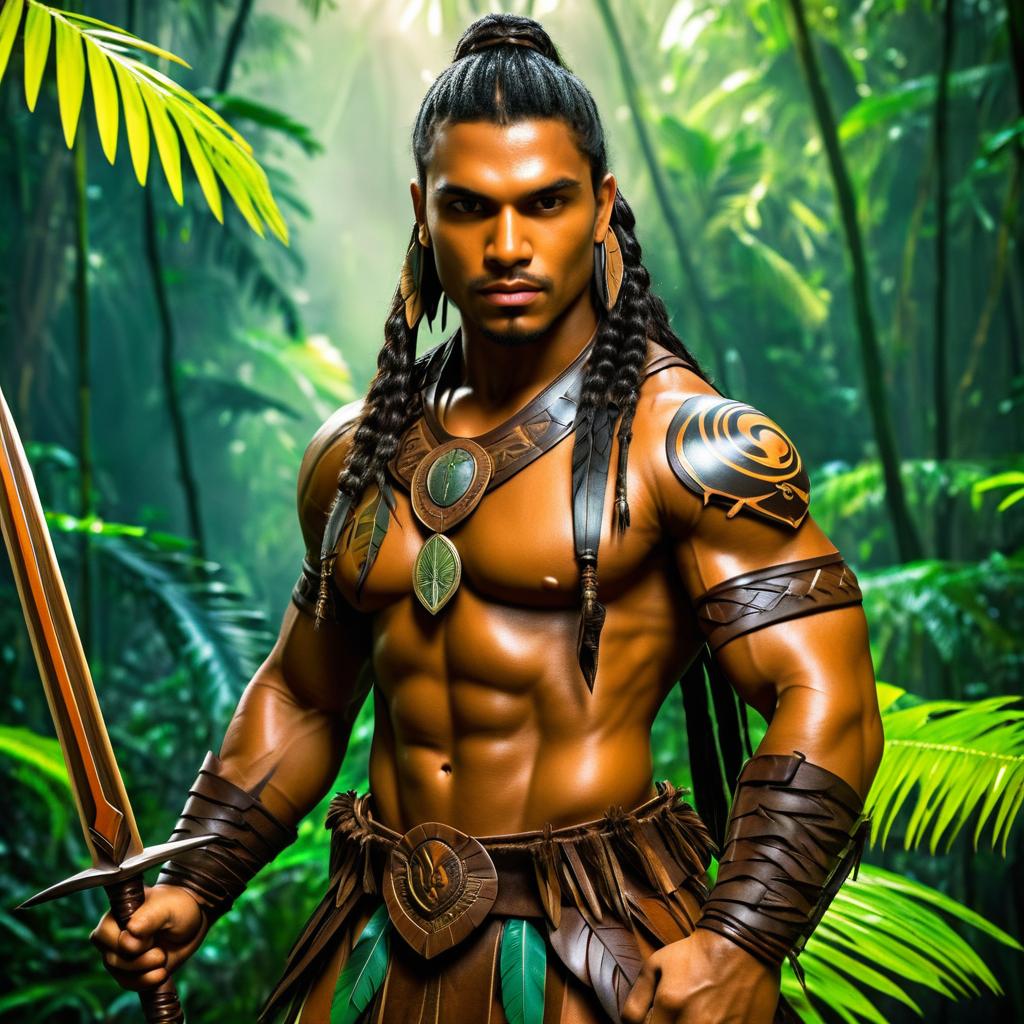 Mighty Amazonian Warrior in Rainforest