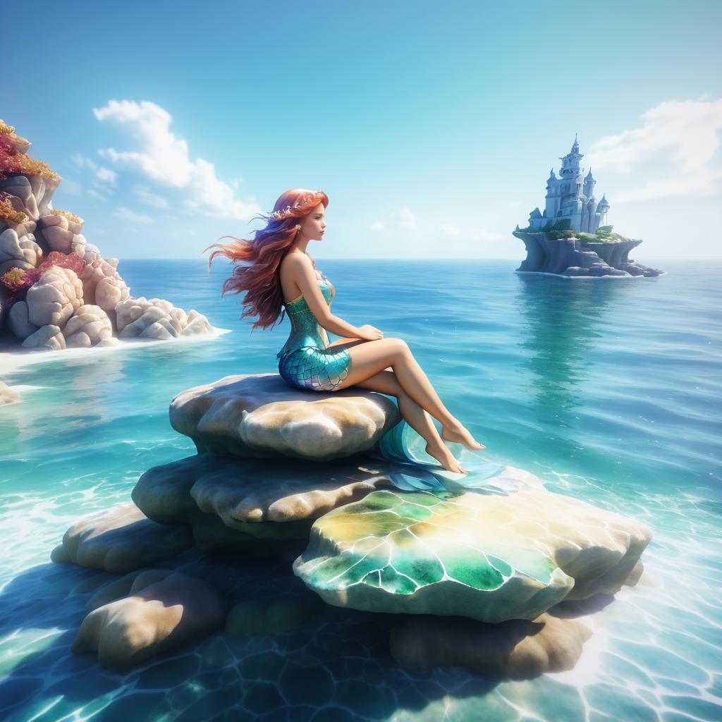 Enchanting Mermaid on Rock Illustration