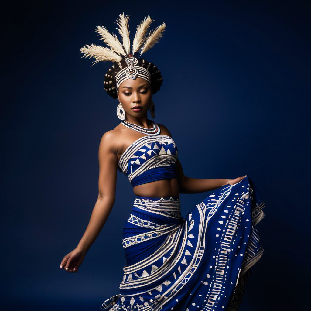 Serene Zulu Dancer in Sapphire Background