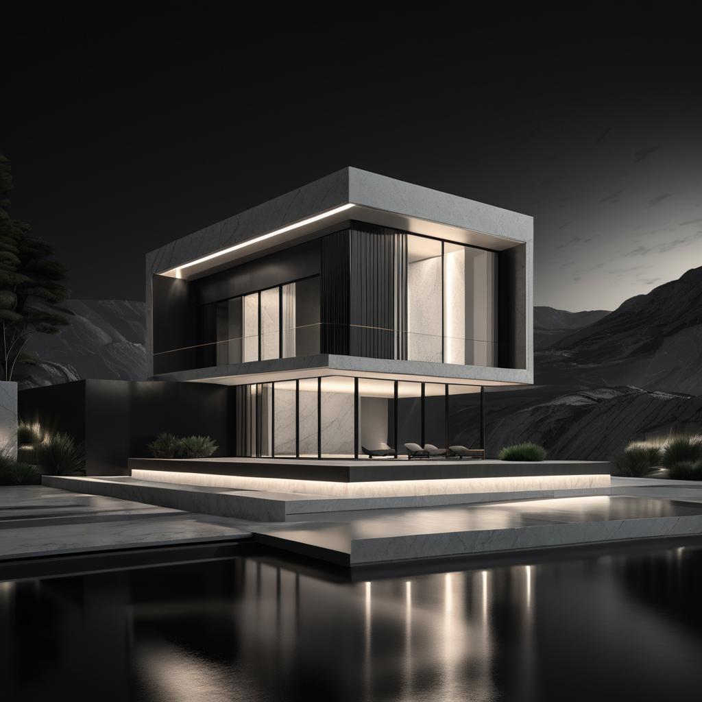 Elegant Lakeside Concrete House Illustration