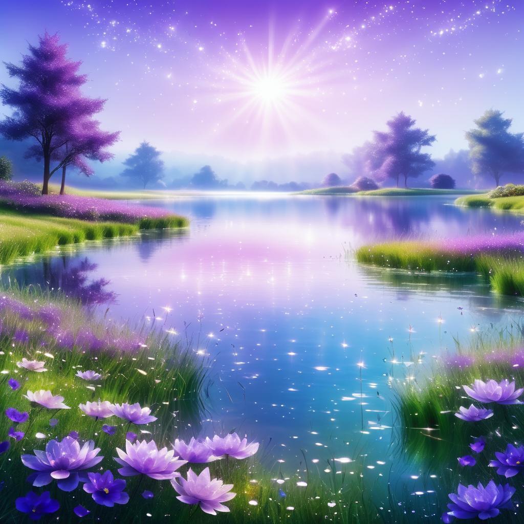 Serene Fantasy Meadow with Sparkling Lake