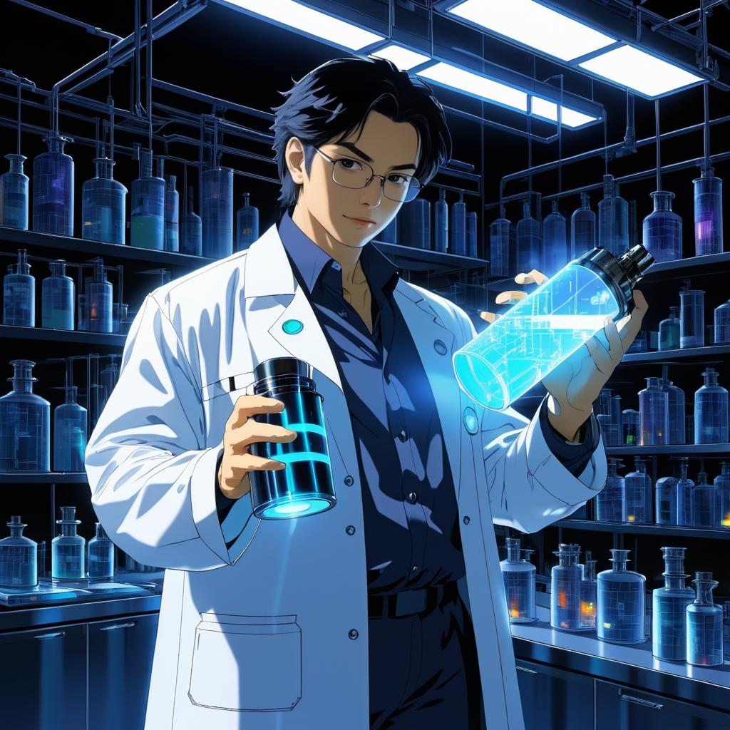 Anime Scientist in High-Tech Lab Scene