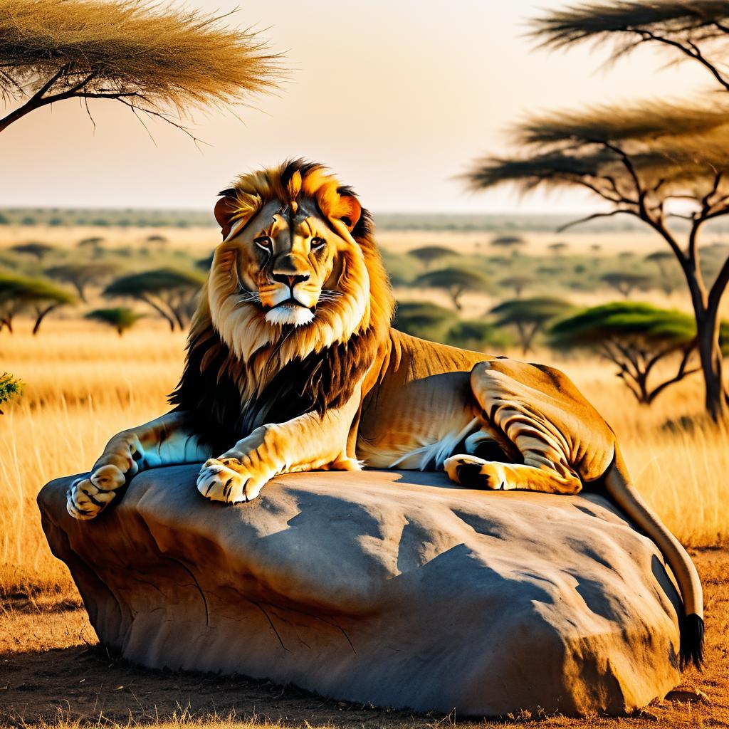 Majestic Lion on Savannah: Hyperrealistic Close-Up