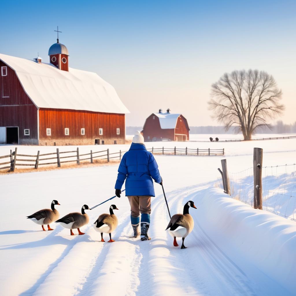 Cozy Geese Family in Winter Scene