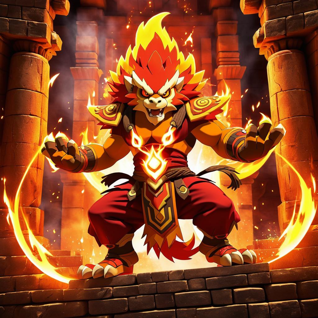 Dynamic Infernape in Fiery Temple Ruins