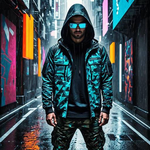 Cyberpunk Hacker in Rainy Alleyway