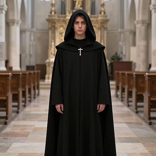 Realistic Male in Black Medieval Cloak