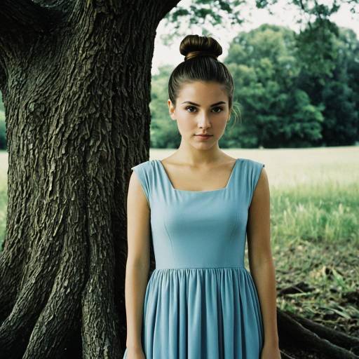 Young Woman in Blue Dress Outdoors