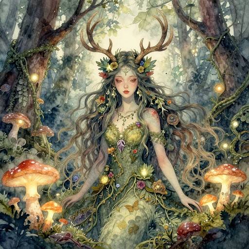 Mystical Forest Spirit Watercolor Art