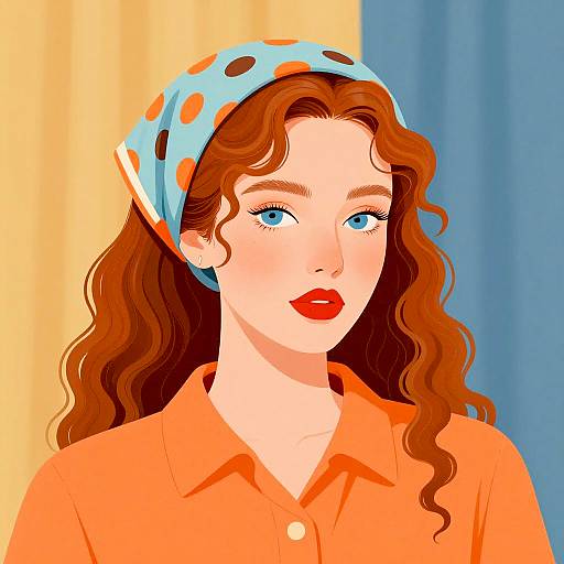 Digital Illustration of Woman with Polka Dot Headscarf