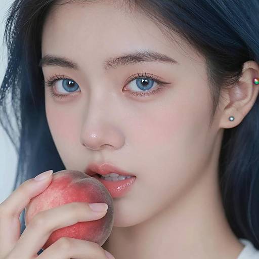 Intense Gaze: Woman with Peach