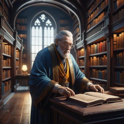 Elderly Man in Enchanted Library Scene Elderly Man in Enchanted Library Scene