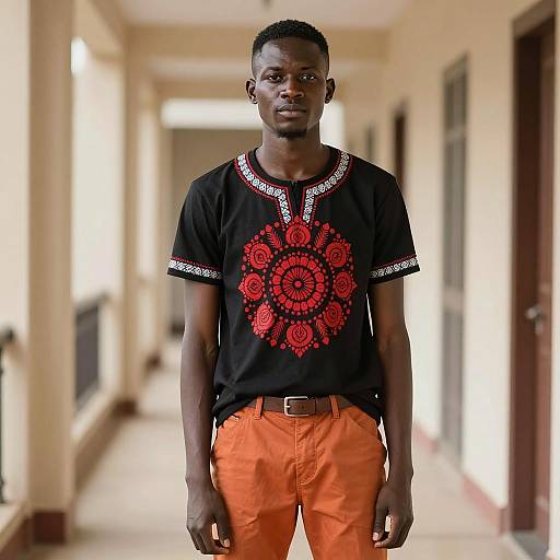 Young Black Man in African Casual Top
