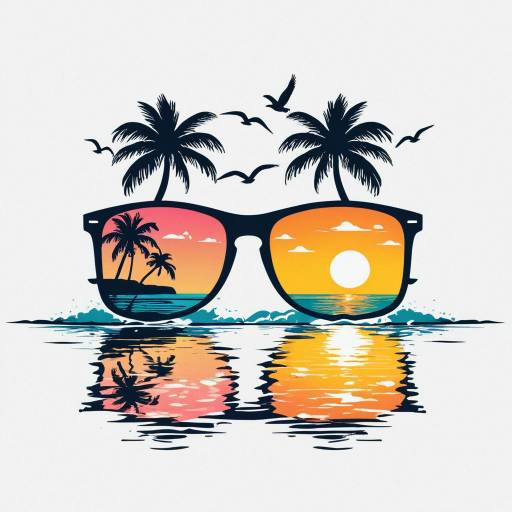Playful Sunglasses Beach Scene T-Shirt Design