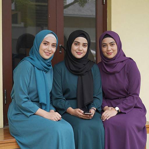 Smiling Women in Colorful Hijabs