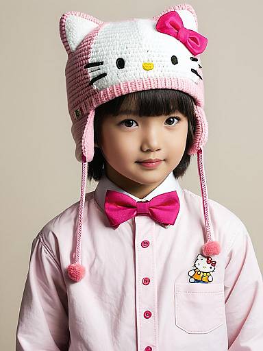 Young Girl in Pink Kitty Outfit