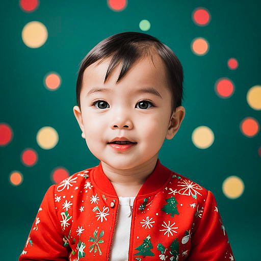 Baby Girl in Christmas Outfit with Colorful Ornaments