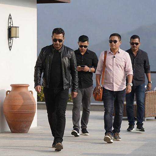 Stylish Men on a Scenic Terrace
