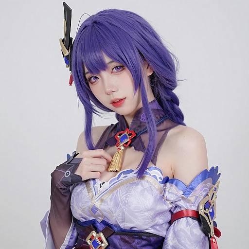 Seductive Purple-Haired Asian Cosplayer